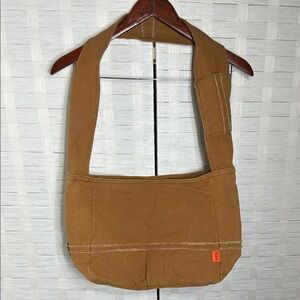 Munisha Brown Canvas Crossbody Bag Thick Shoulder Strap Hobo Tote Messenger